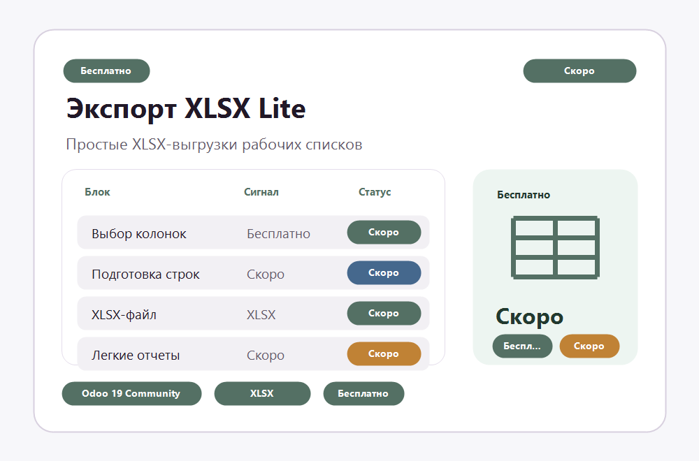 Экспорт XLSX Lite preview